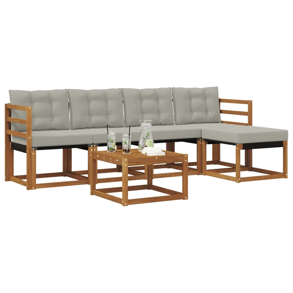 Set di divani da esterno 6 pcs Grigio Naturale e Chiaro