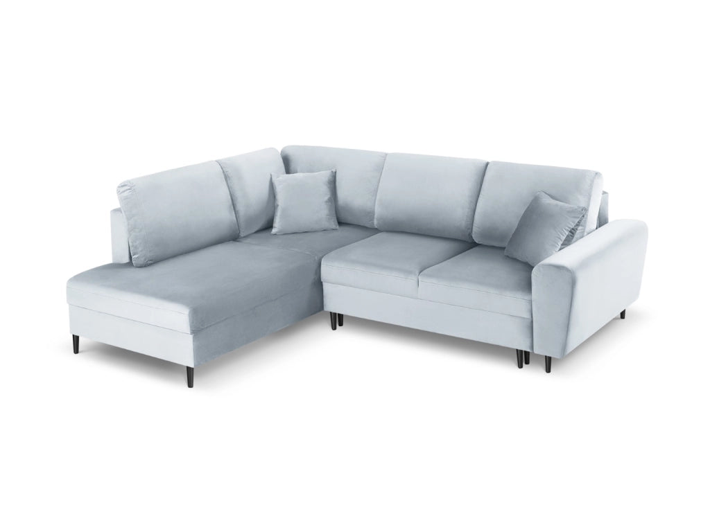 Cosmopolitan Design - Divano convertibile angolare sinistro con contenitore "Kyoto" 5 posti in velluto azzurro 