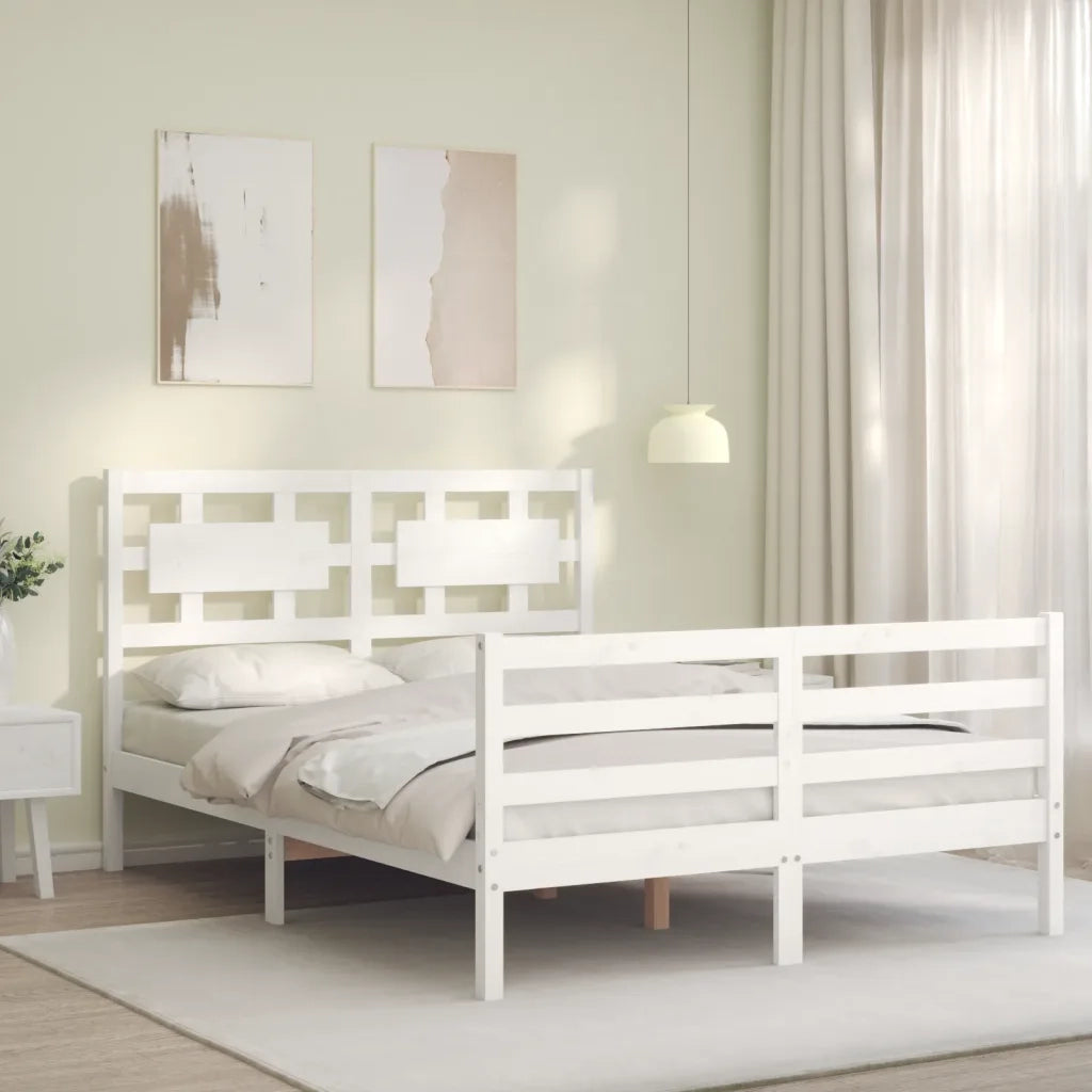 Giroletto con Testiera-Struttura Letto con testiera Bianco 120x200 cm in Legno Massello 613405