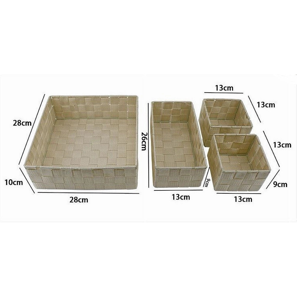 Trade Shop - Set 4 Pezzi Contenitori Beige Scatola In Tessuto Organizer Porta Oggetti 79063 -