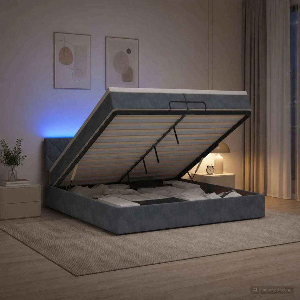 Letto Ottomano con Materasso e LED Grigio Scuro 200 x 200 cm 3457234