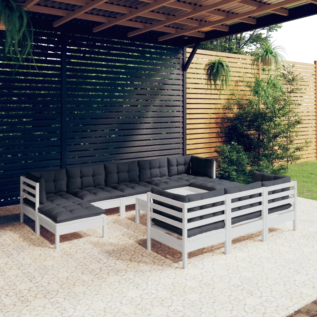 Set Divani da Giardino 11 pz con Cuscini Bianchi Legno di Pino cod mxl 44746