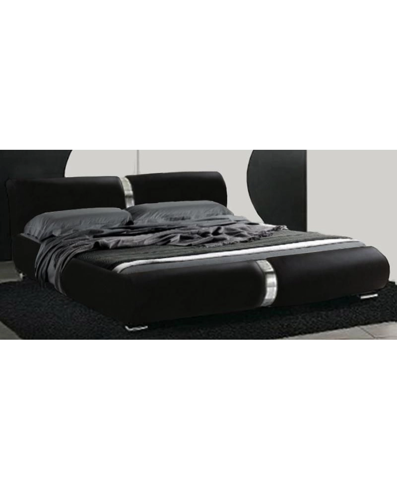 Letto Matrimoniale Due Piazze Ecopelle Nero e Acciaio 225x194cm