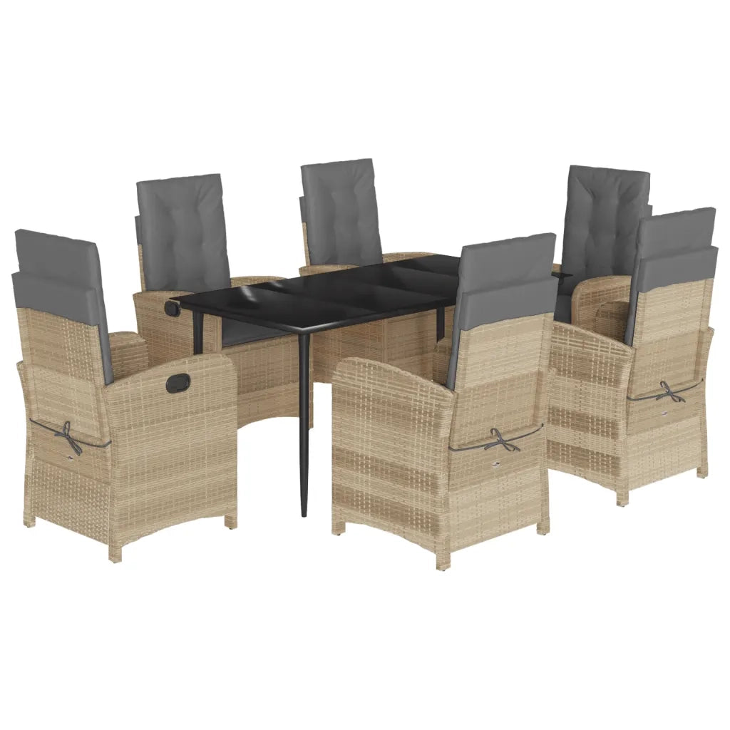 Set Pranzo da Giardino 7 pz con Cuscini Beige Misto Polyrattan