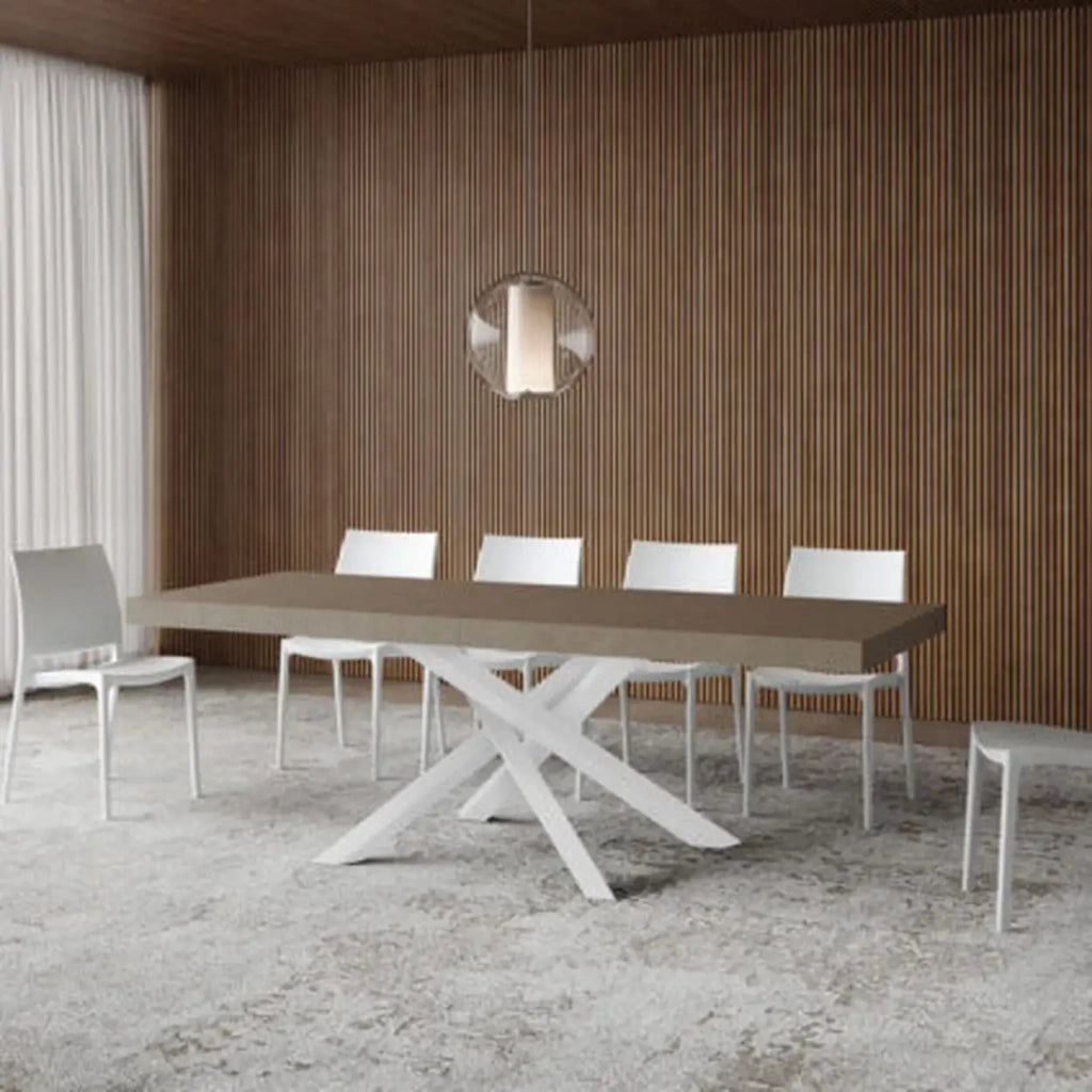 Tavolo allungabile 120/380x90 cm Volantis Premium tortora gambe bianche