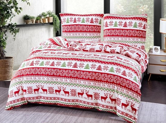 Set di coperte da letto 135 x 200 cm, motivi natalizi, invernali, set di coperte da letto calde con cuscino, 2 pezzi con chiusura a zip, coperte da letto soffici in pile fleece, coperte da letto accoglienti