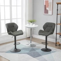 Set 2 Sgabelli da Bar con Altezza Regolabile, Base in Metallo e Seduta in Finta Pelle, Sgabelli con Schienale e Poggiapiedi, 51.5x57.5x93-114.5 cm, Verde Militare
