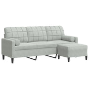 Divano | Divano da soggiorno | Sofa a 3 Posti con Poggiapiedi Grigio Chiaro 180cm in Velluto