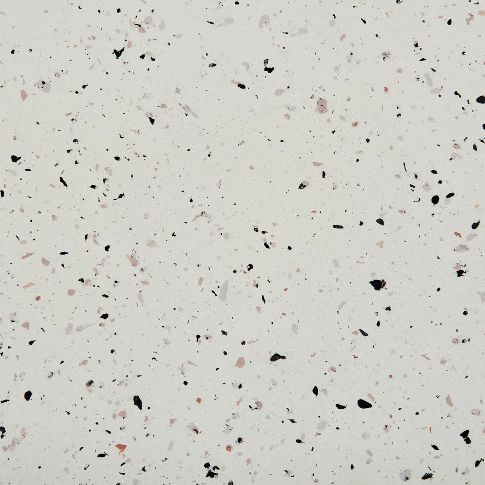 Tavolino bianco con effetto terrazzo in fibra di vetro MgO con piano rotondo resistente alle macchie UV alla ruggine moderno per esterni.