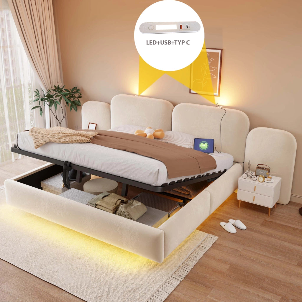 letto imbottito velluto beige 180 x 200 cm