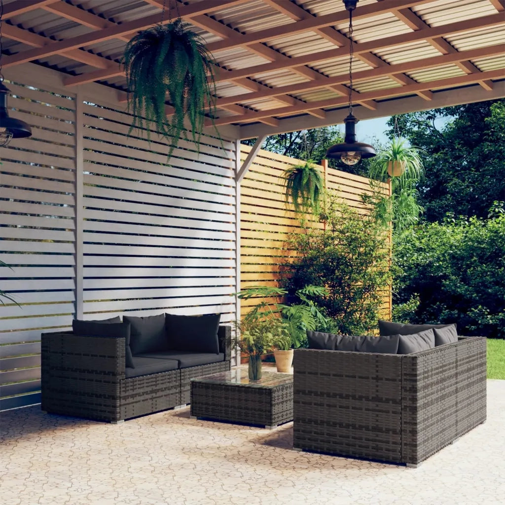 Set Divani da Giardino 5 pz con Cuscini in Polyrattan Grigio cod mxl 44408