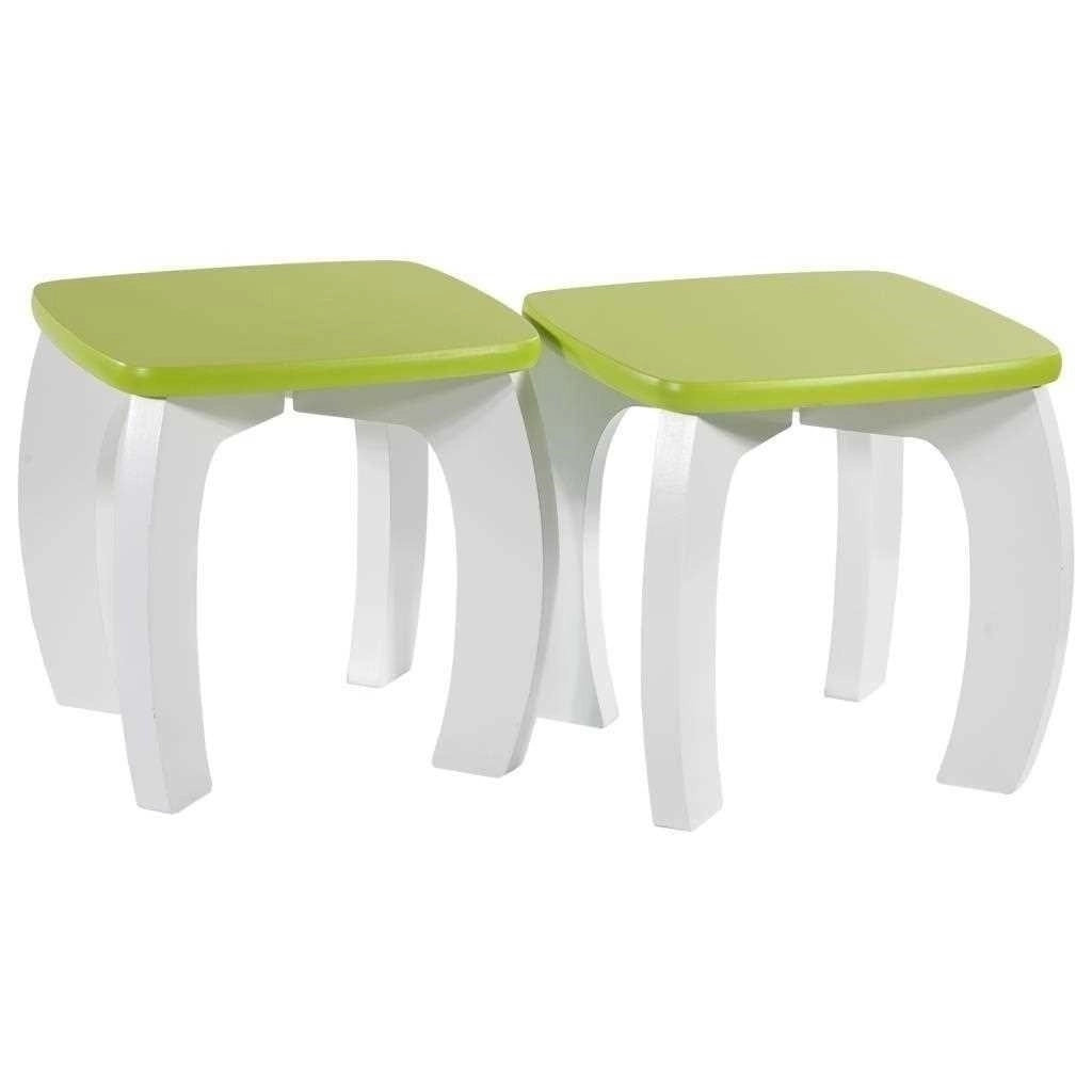 Set tavolo e 2 sgabelli in legno bianchi/verdi 96x48x42 h cm