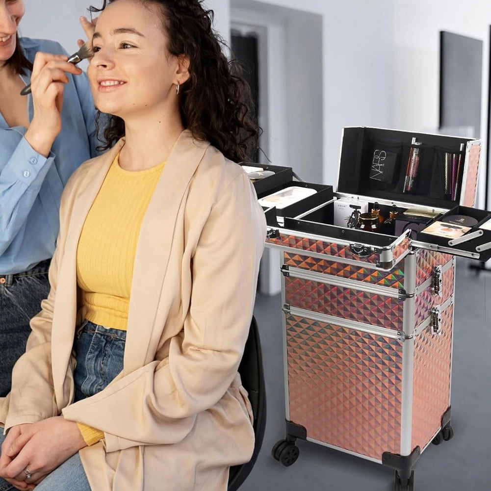 Trolley Professionale 3in1 Makeup Estetista Beauty Case con Ruote Staccabili 4 scomparti