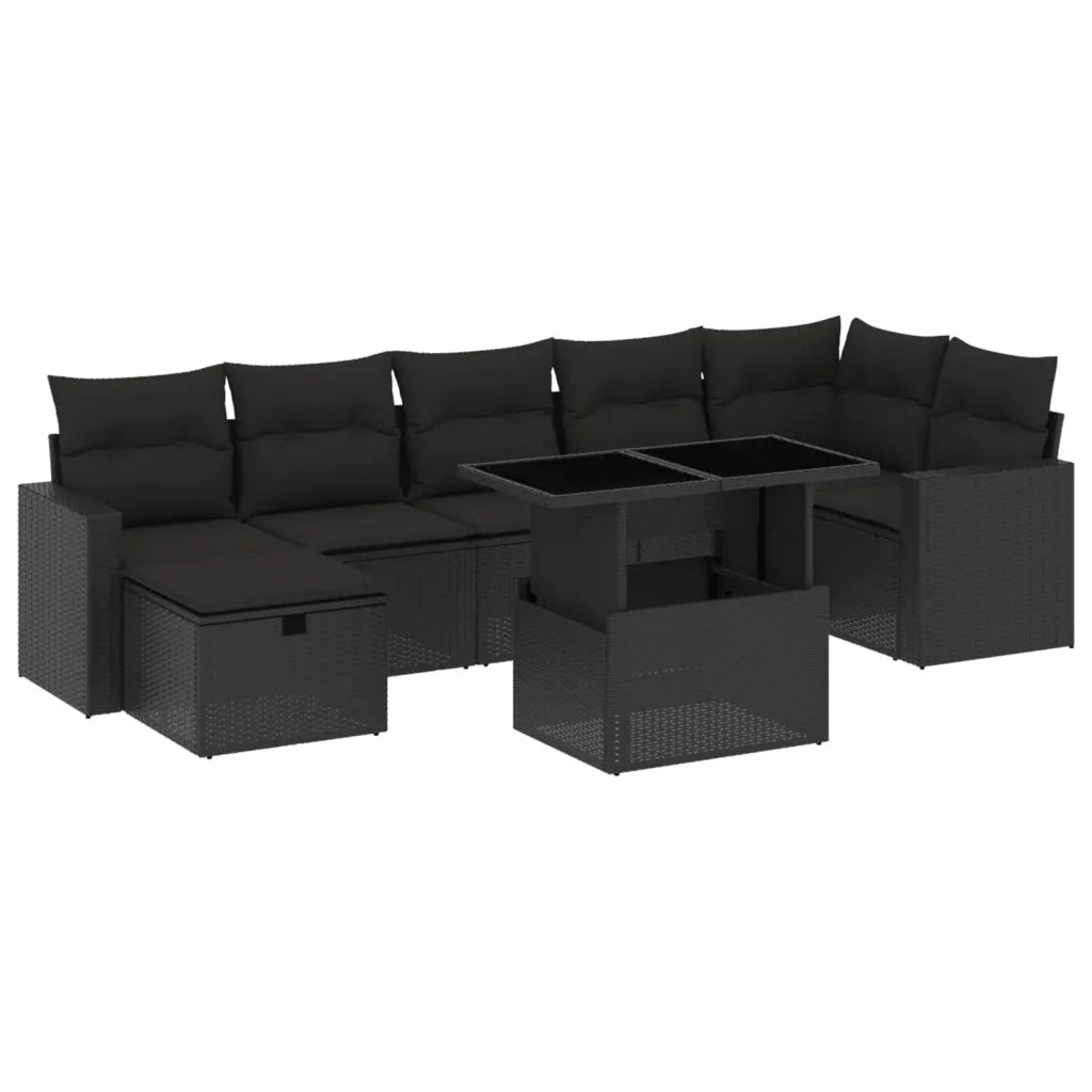 Set Divani da Giardino con Cuscini 8 pz Nero in Polyrattan 3274825