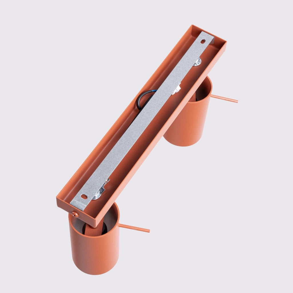 Plafoniera TORQUE rossa ocra 2 spot GU10 su barra 30cm