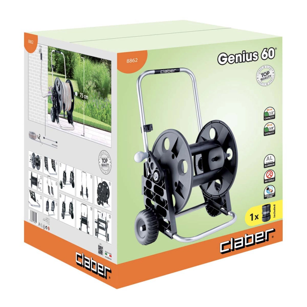 AVVOLGITUBO IRRIGAZ CARRELLATO GENIUS 60 CLABER  ABS/ALLUMINIO RUOTE PLT X TUBO 1/2 MT 60