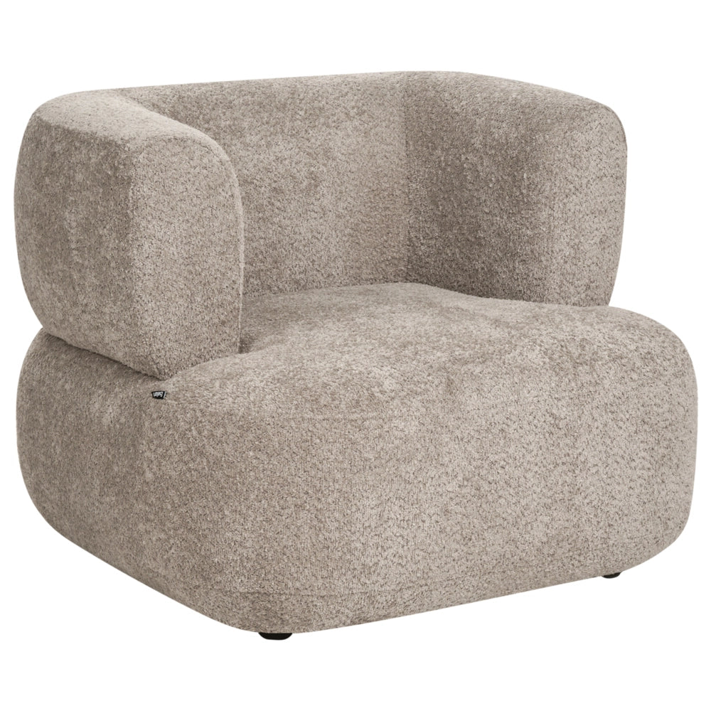 Poltrona Accogliente in Poliestere e Ciniglia Tortora Rivestimento Moderno Seduta Comoda Schienale Curvo Stile Scandinavo