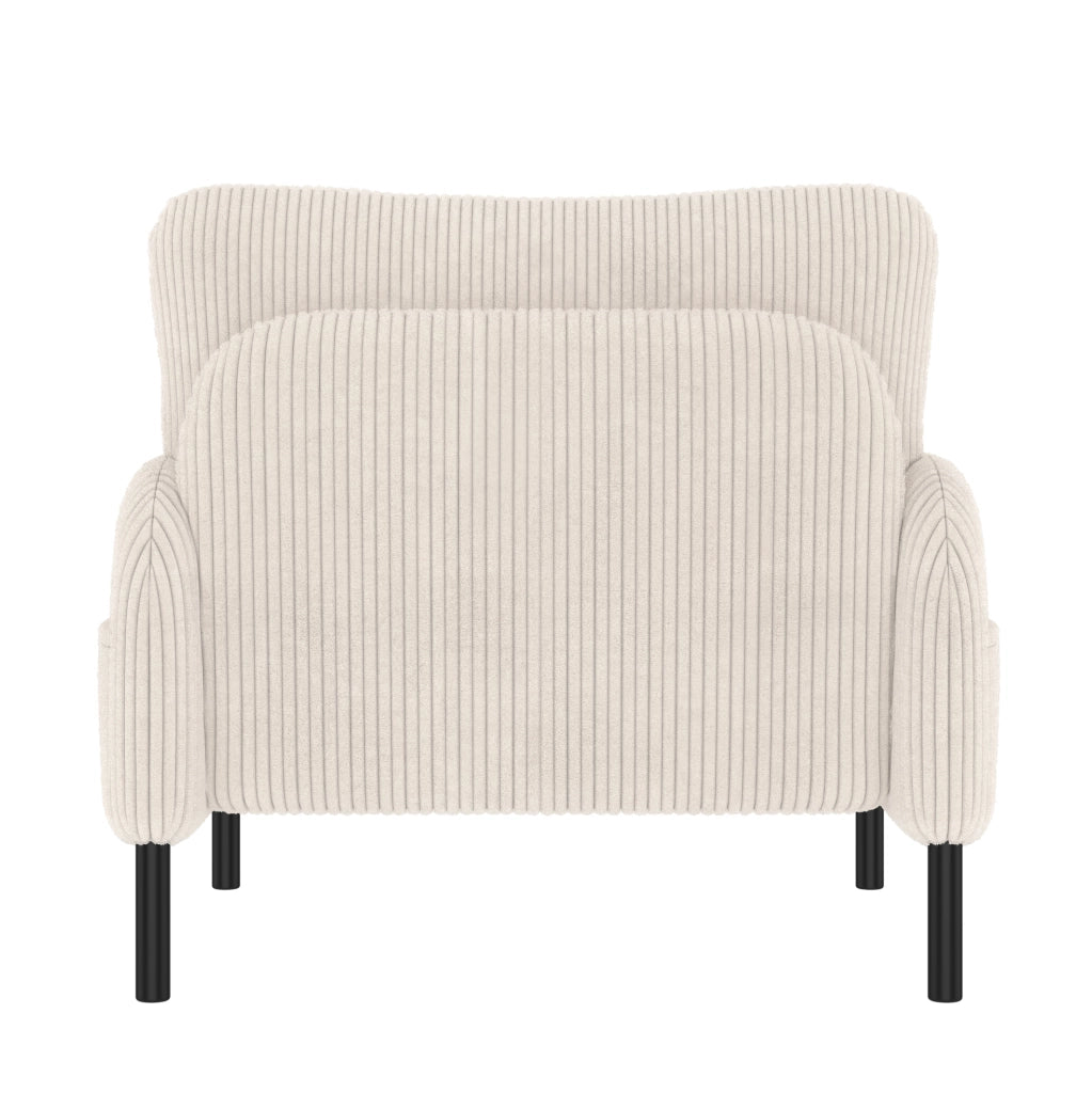 Poltrona singola in corduroy beige con tasca laterale; struttura in metallo; 67x75x79 cm