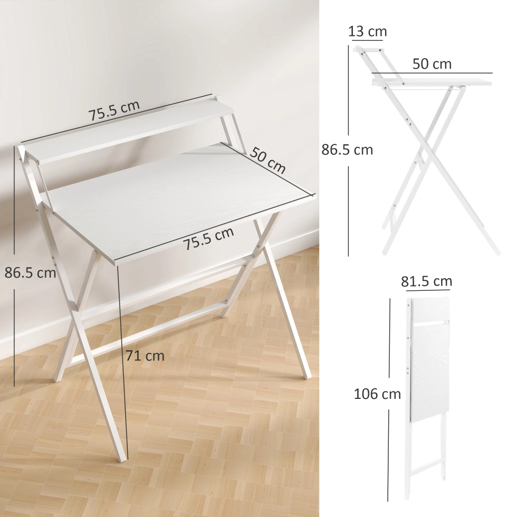 Scrivania Pieghevole 81,5x62x86,5 cm con Ripiano per Monitor Bianco