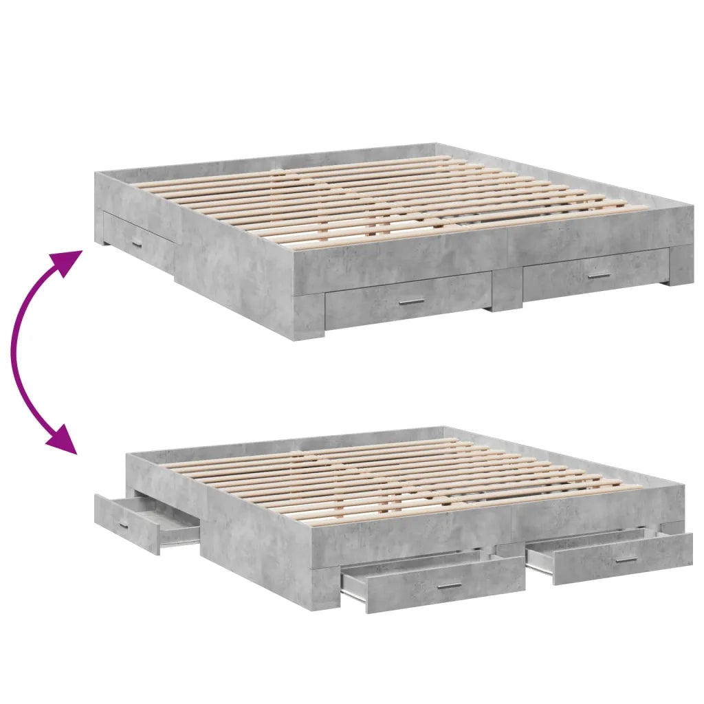 Giroletto Cassetti-Struttura Letto con contenitore Grigio Cemento 200x200 cm Legno Multistrato 119763