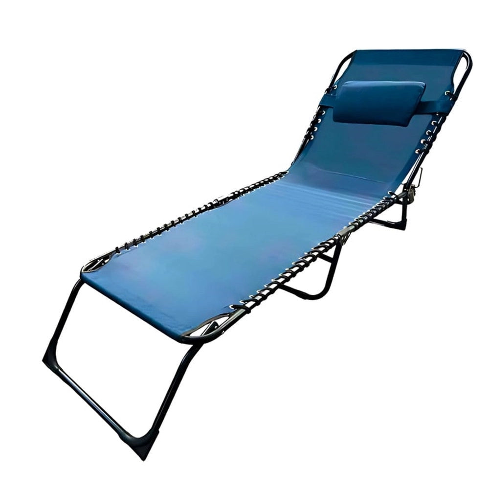 Trade Shop - Lettino Prendisole Sdraio Senza Parasole In Textilene Blu Reclinabile Giardino 483007 -