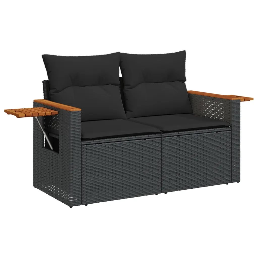 Set Divani da Giardino con Cuscini 8 pz Nero in Polyrattan 3226986