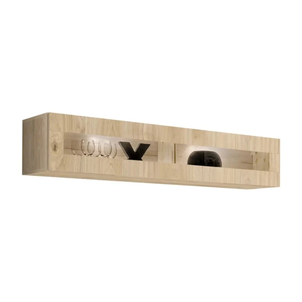 Vetrina FLY orizzontale – 1 anta a ribalta con LED – Rovere chiaro