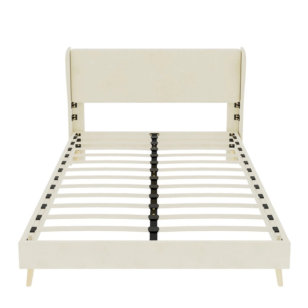 Letto Imbottito con Testiera Morbida ¨C MINIMAL ¨C Beige, 160x200, con Materasso