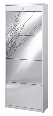 Scarpiera con specchio naturale 4 ante a ribalta e 1 Cassetto H164 L63 P29 Cm colore Bianco Fiammato Sk568spk Sarmog