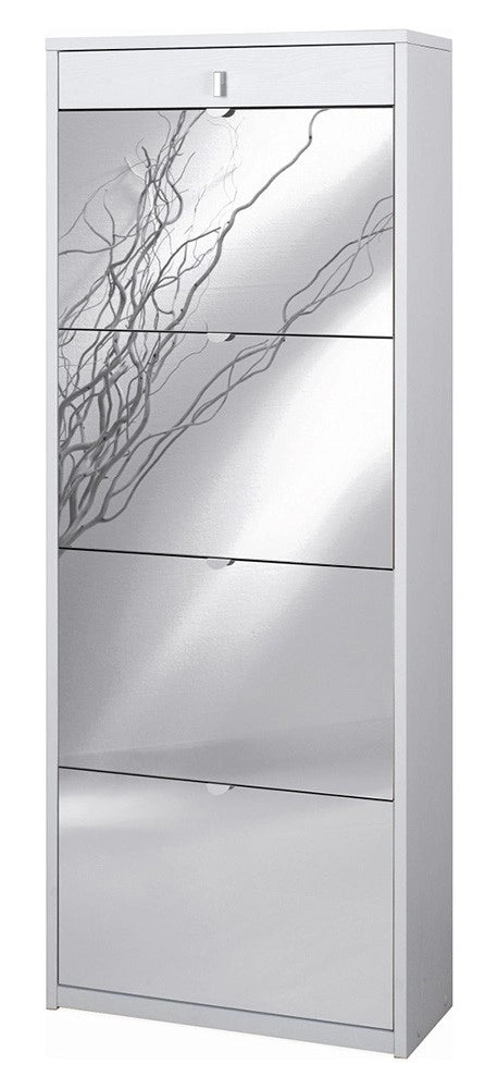 Scarpiera con specchio naturale 4 ante a ribalta e 1 Cassetto H164 L63 P29 Cm colore Bianco Fiammato Sk568spk Sarmog