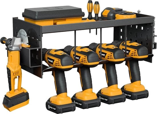 Magazzino per strumenti per la muratura - Trapano a batterie, 4 fori Trapano pesante elettrico Montato sulla parete - Chiave inglese Organizzatore Manico per strumenti Gondola per strumenti