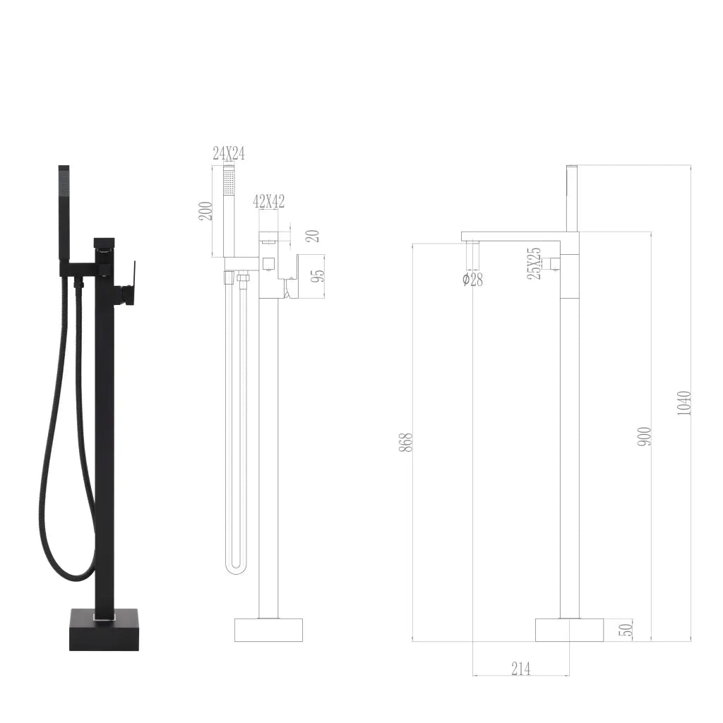 Rubinetto a Colonna Vasca da Bagno Nera Acciaio Inox 90 cm CFW1852438