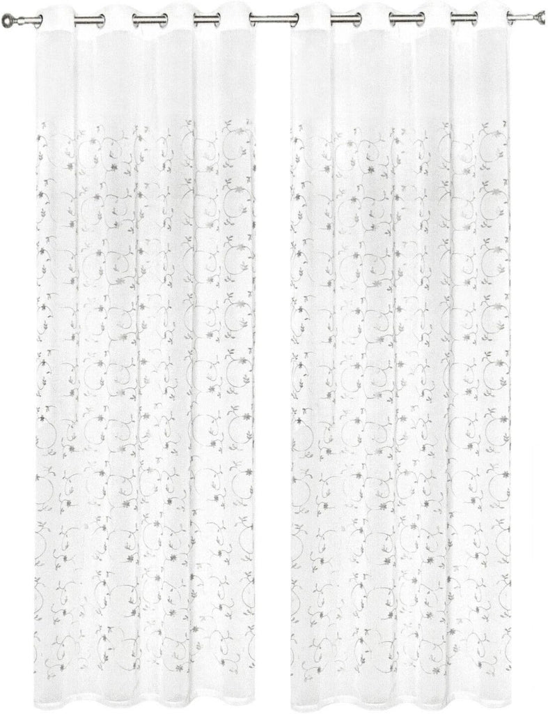 Tende Finestre Porta Interno 140x280 cm Coppia 2 Pz Semitrasparente Fiori Grigio