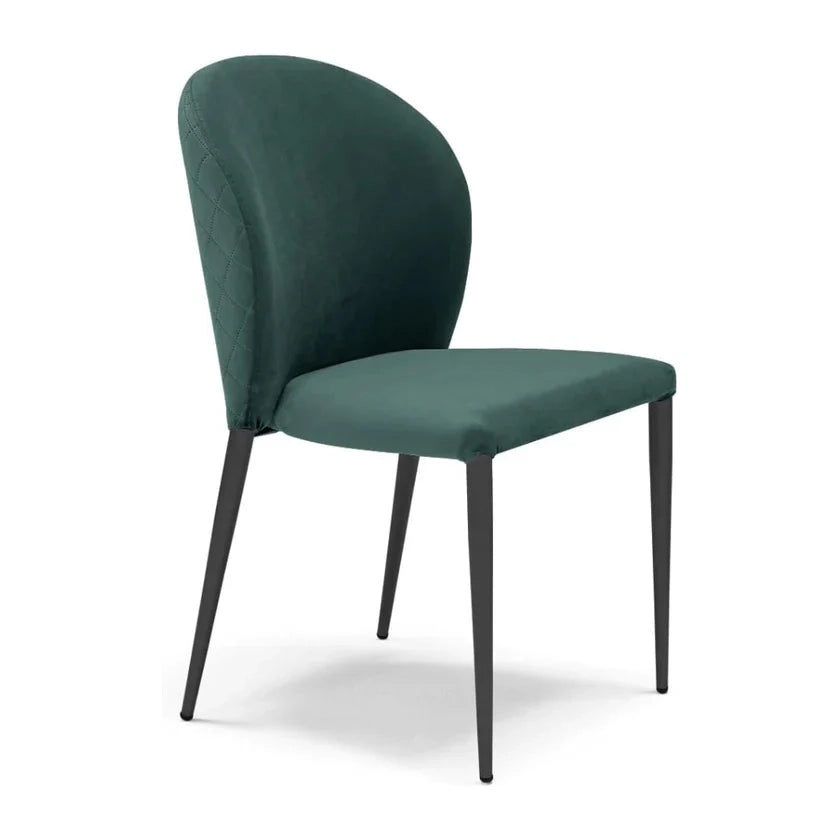 Set 6 sedie da pranzo imbottite in velluto GHIBLI LUX MADE IN ITALY, schienale a poltroncina, gambe robuste in metallo, design moderno, tessuto idrorepellente, colore Verde Petrolio