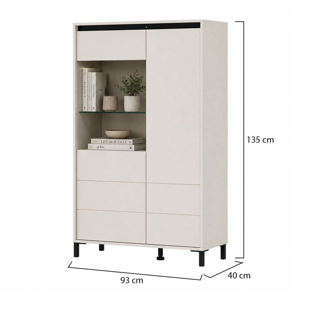Madia Vignate, Credenza 4 Ripiani, 93x40x135h cm Bianco Crema