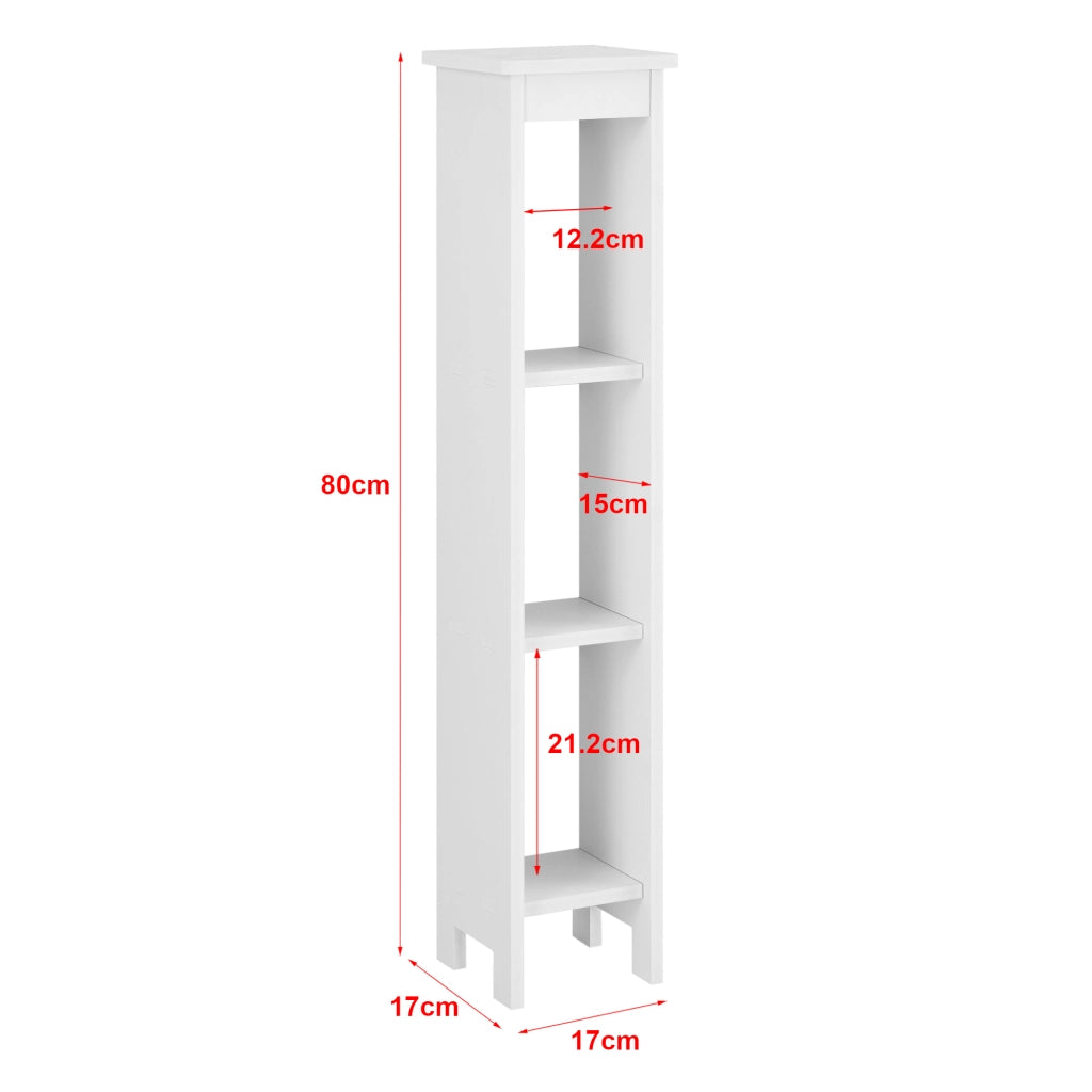Scaffale a 3 Ripiani 80 x 17 x 17 cm Mobiletto Basso da Bagno Portaoggetti per Ingresso/Corridoio/Sala - Bianco