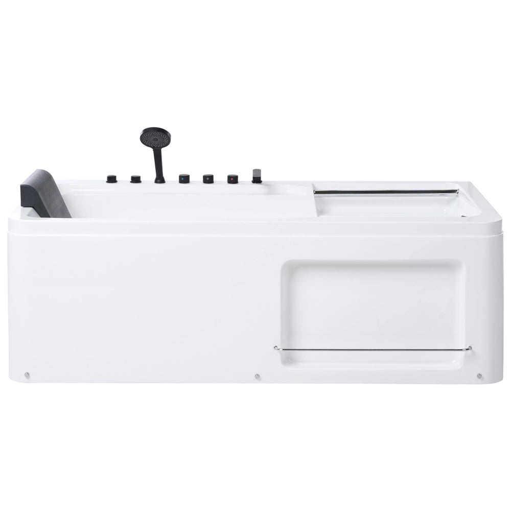 Vasca idromassaggio in acrilico bianco e legno di quercia 1800 x 860 mm con poggiatesta massaggiante e vaschetta da bagno inclusa