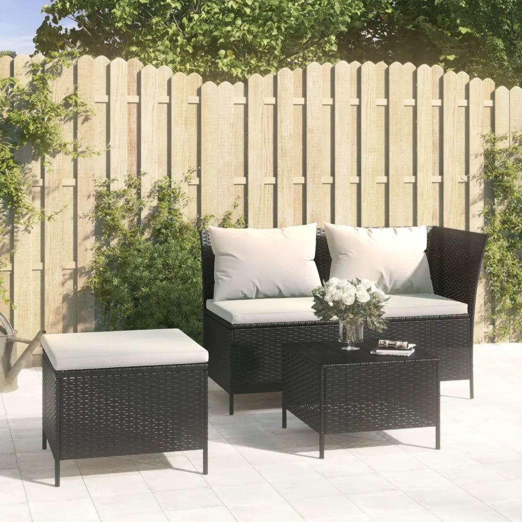 Set Divani da Giardino 3 pz con Cuscini Nero in Polyrattan cod mxl 35614