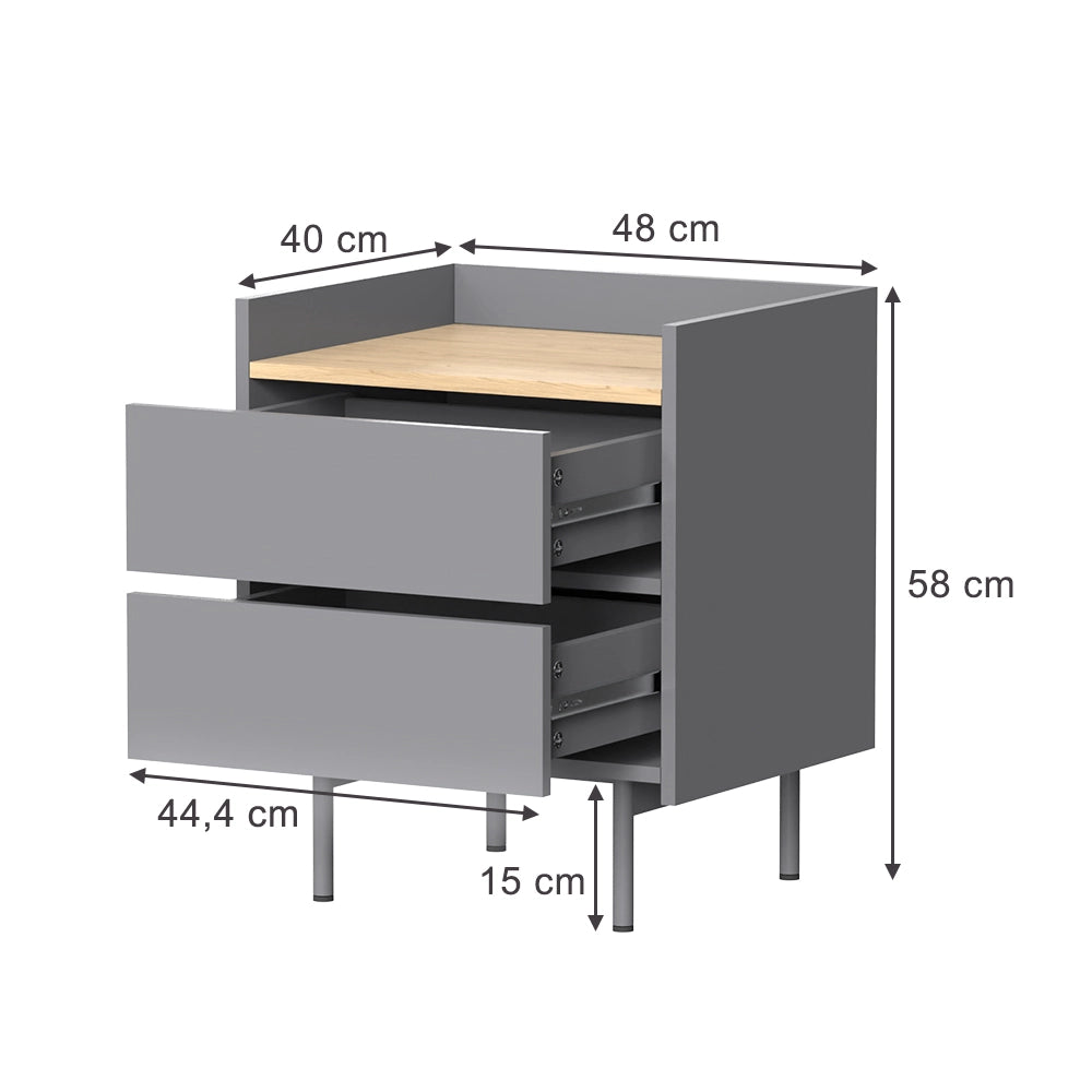Vicco Comodino Grigio/quercia Set di 2