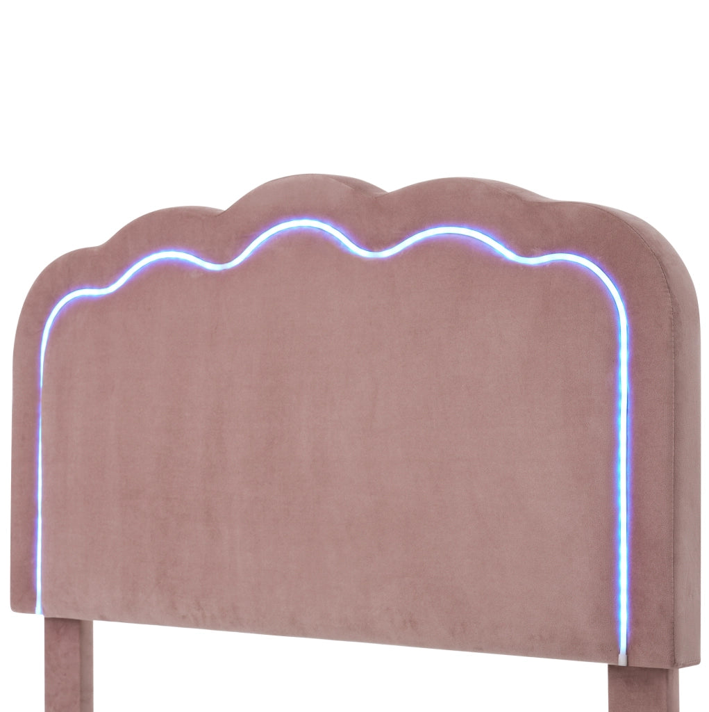 Letto singolo 90x190 cm; testiera LED regolabile; velluto rosa (Senza materasso)