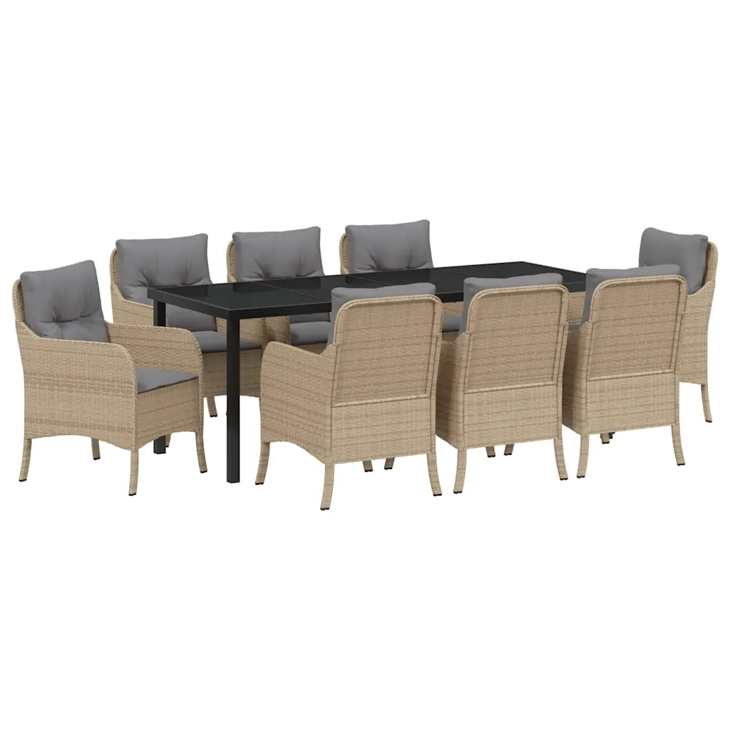 Set da Pranzo per Giardino con cuscino 9 pcs Beige polyrattan 3380182