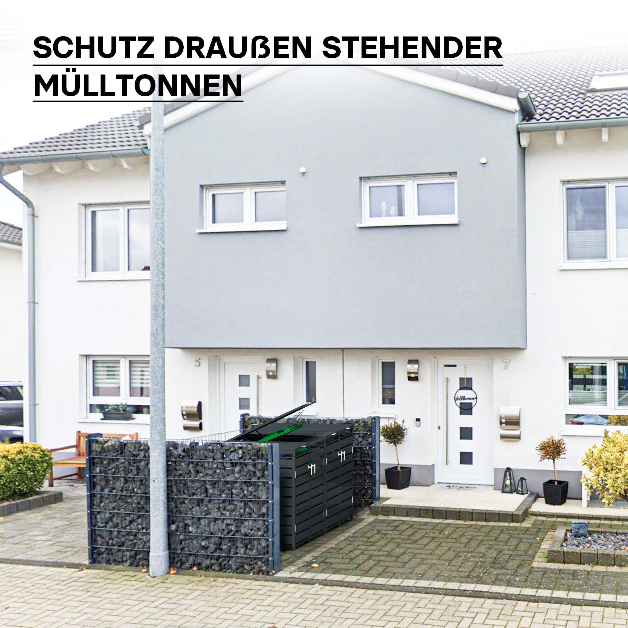 Copri bidoni della spazzatura con coperchio ribaltabile per due contenitori 60-240l, acciaio antracite, copribidone da esterno