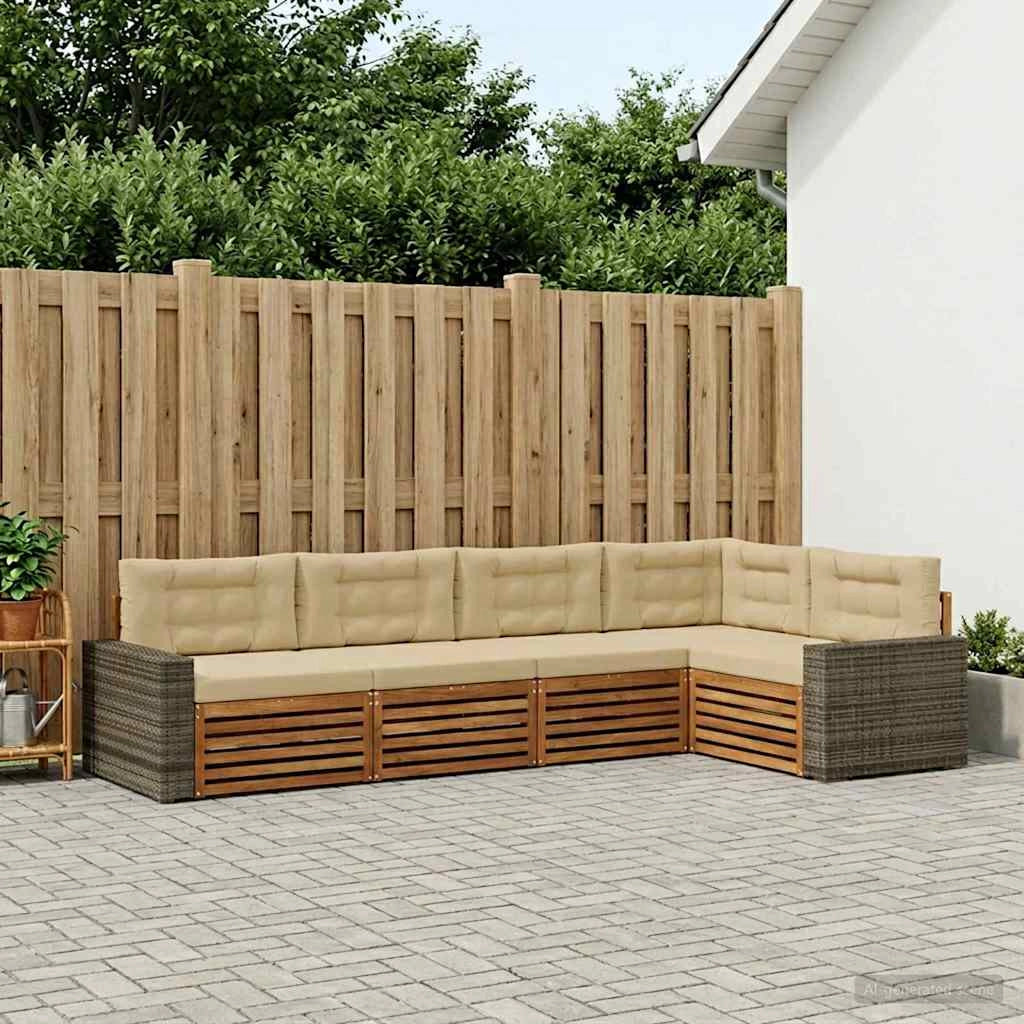Set di divani da esterno 5 pz Naturale e Beige Poliestere 3383371