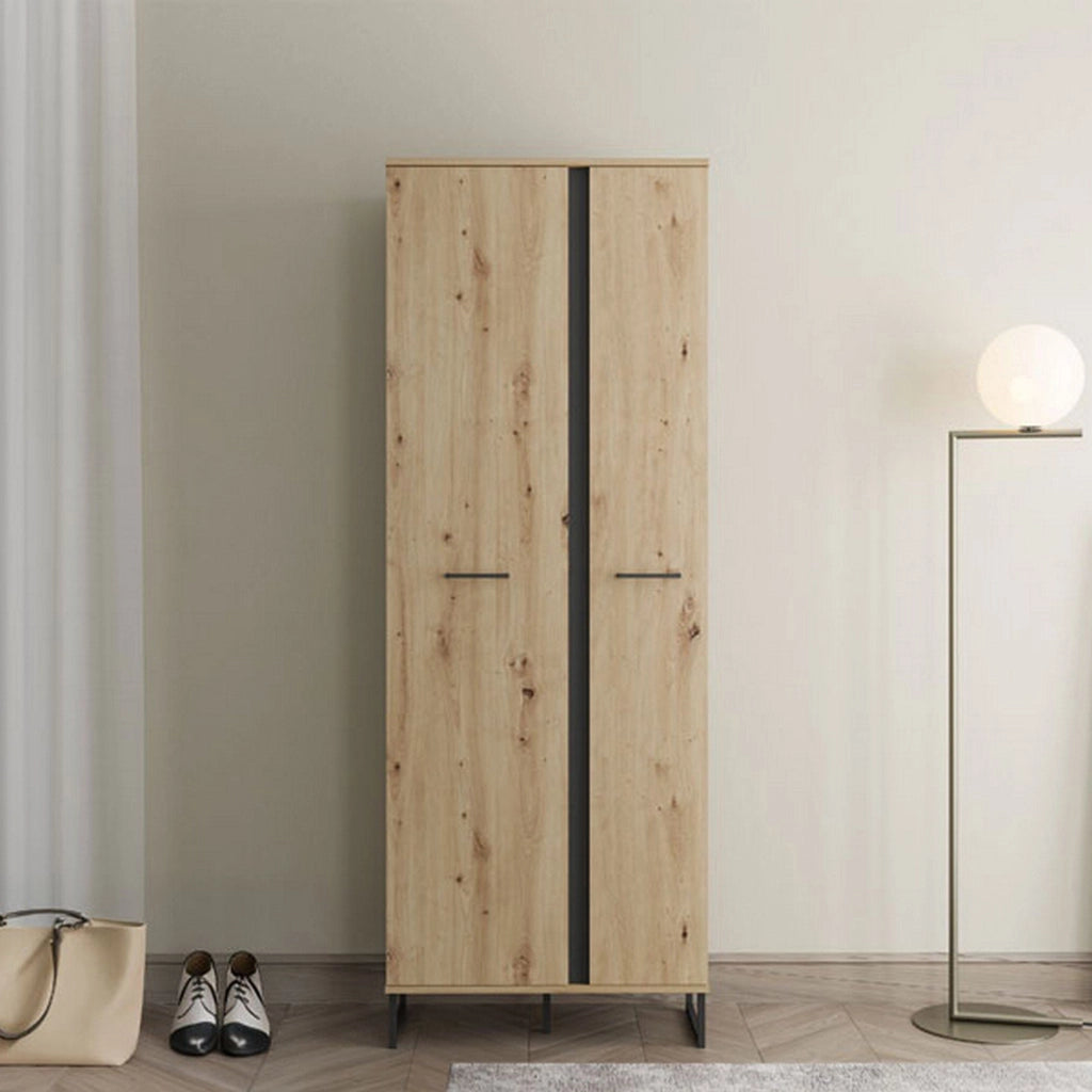 Armadio Camera da Letto Seriate, Guardaroba 2 Ante Appendiabiti, 70.5x194.5h cm Marrone Rovere Nodi
