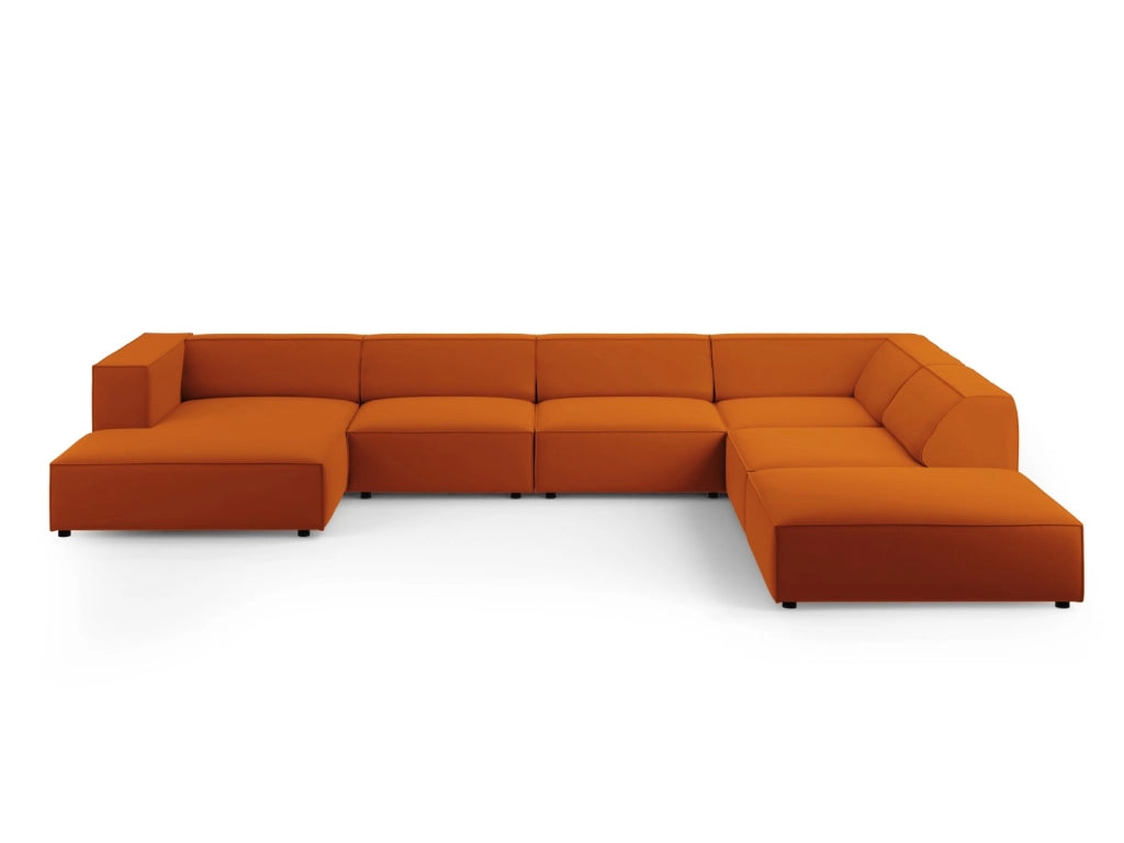 Cosmopolitan Design - Divano panoramico destro "Arendal" 7 posti in velluto terracotta 