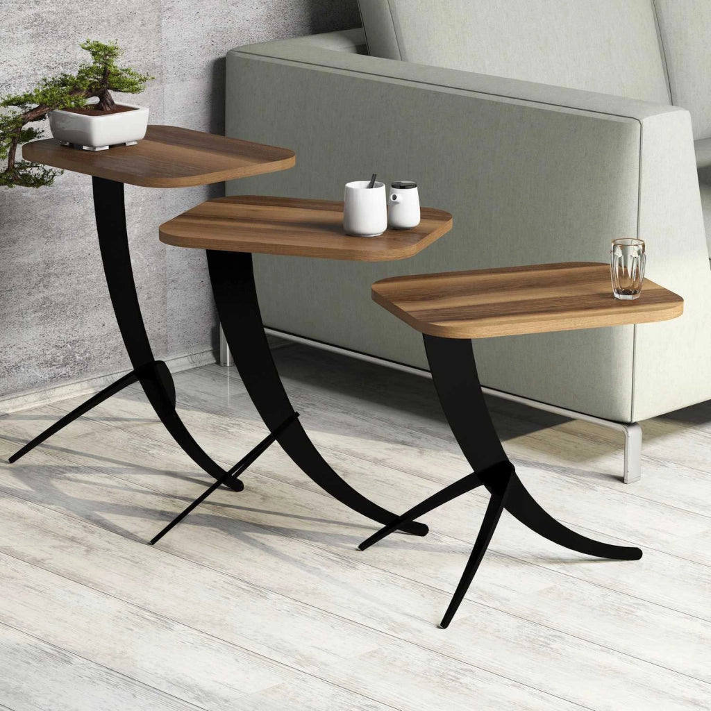 Set di 3 tavolini da caffè "Pion" in legno - 45 x 35 x 60 cm - Marrone