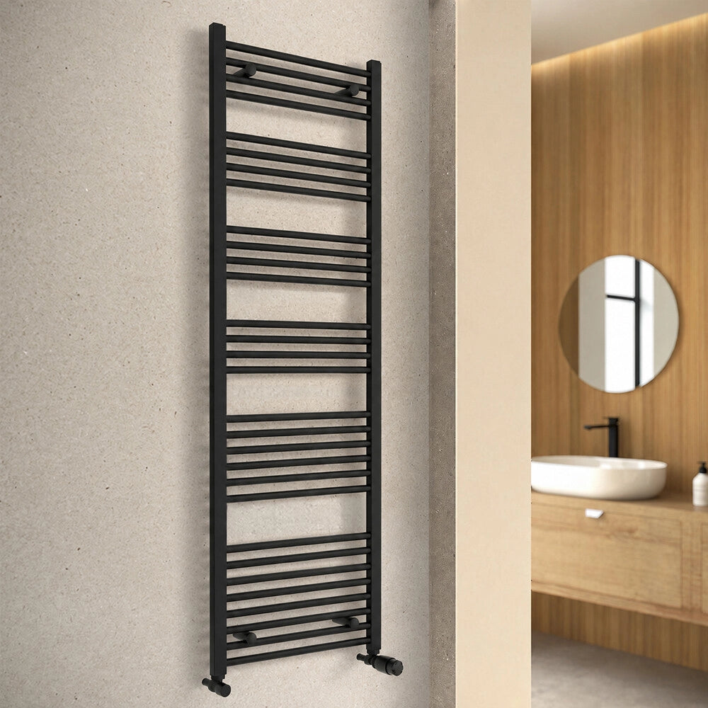 Termoarredo design nero opaco L 60x170 interasse 55 cm con Kit valvole
