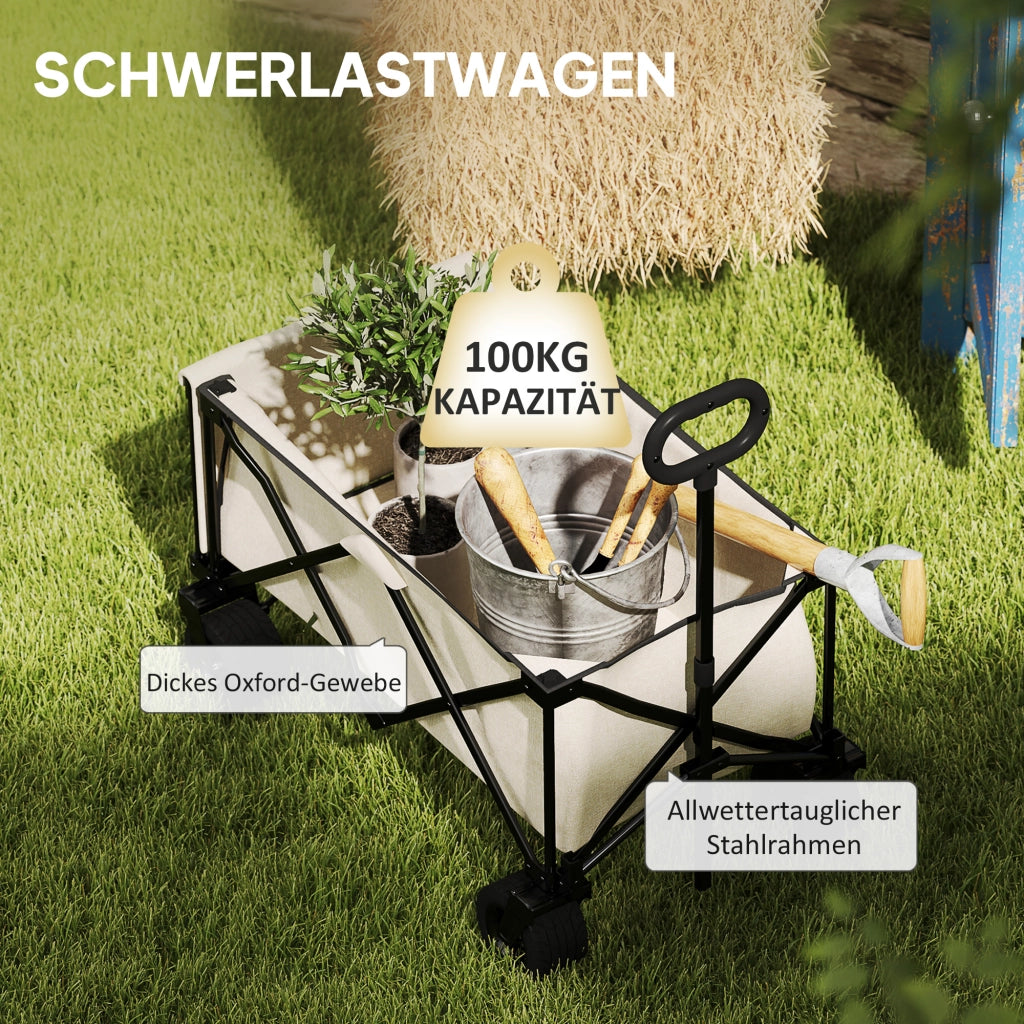 Carrello da Giardino Pieghevole con Piano Esterno ¨C Zephmum ¨C Beige 90x48x92 cm