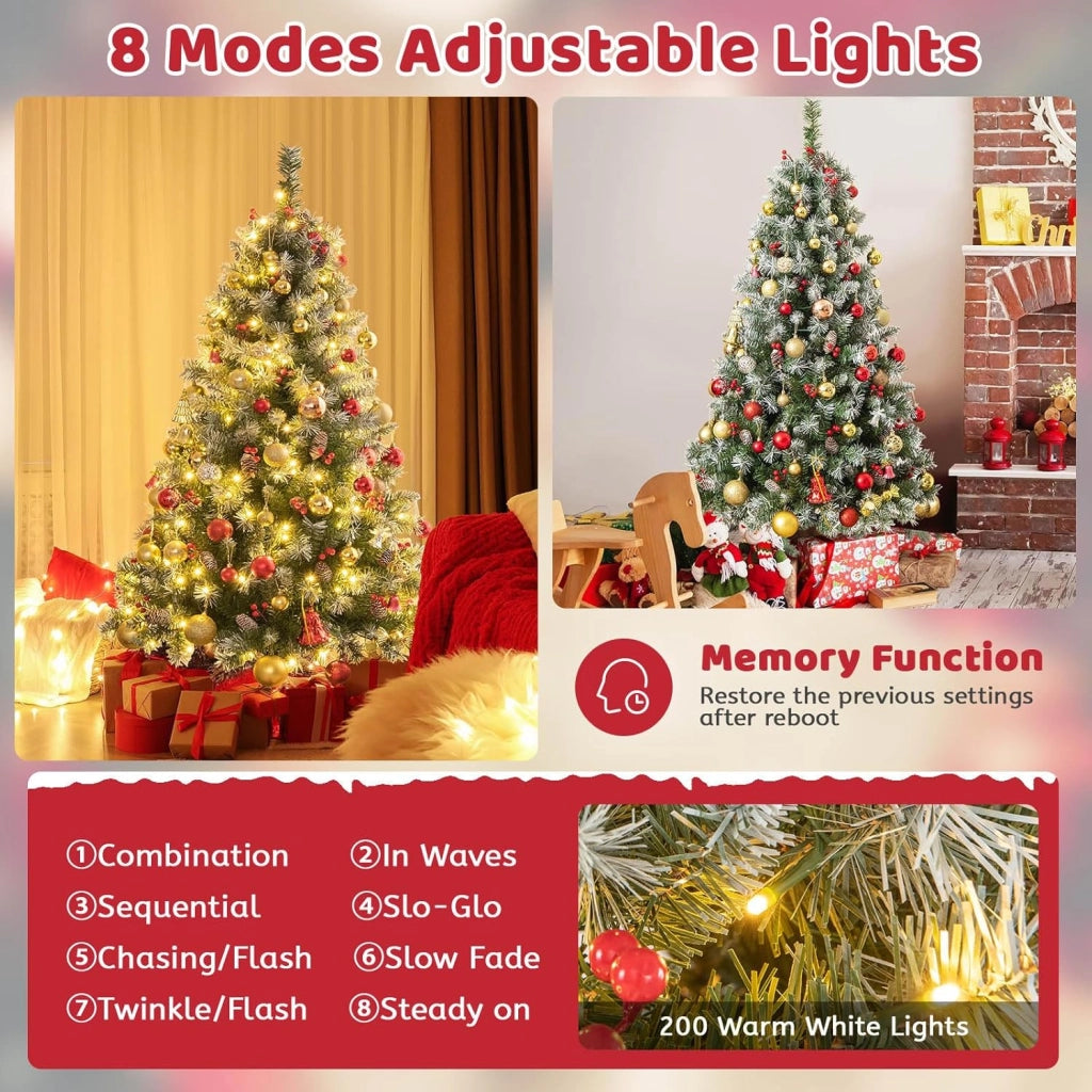 Albero di Natale Artificiale 150/195 cm, Albero di Natale con Luci LED e 8 Modalità di Illuminazione, Christmas Tree con Pigne e Bacche Rosse, Supporto in Metallo, per Casa, Negozio (S)