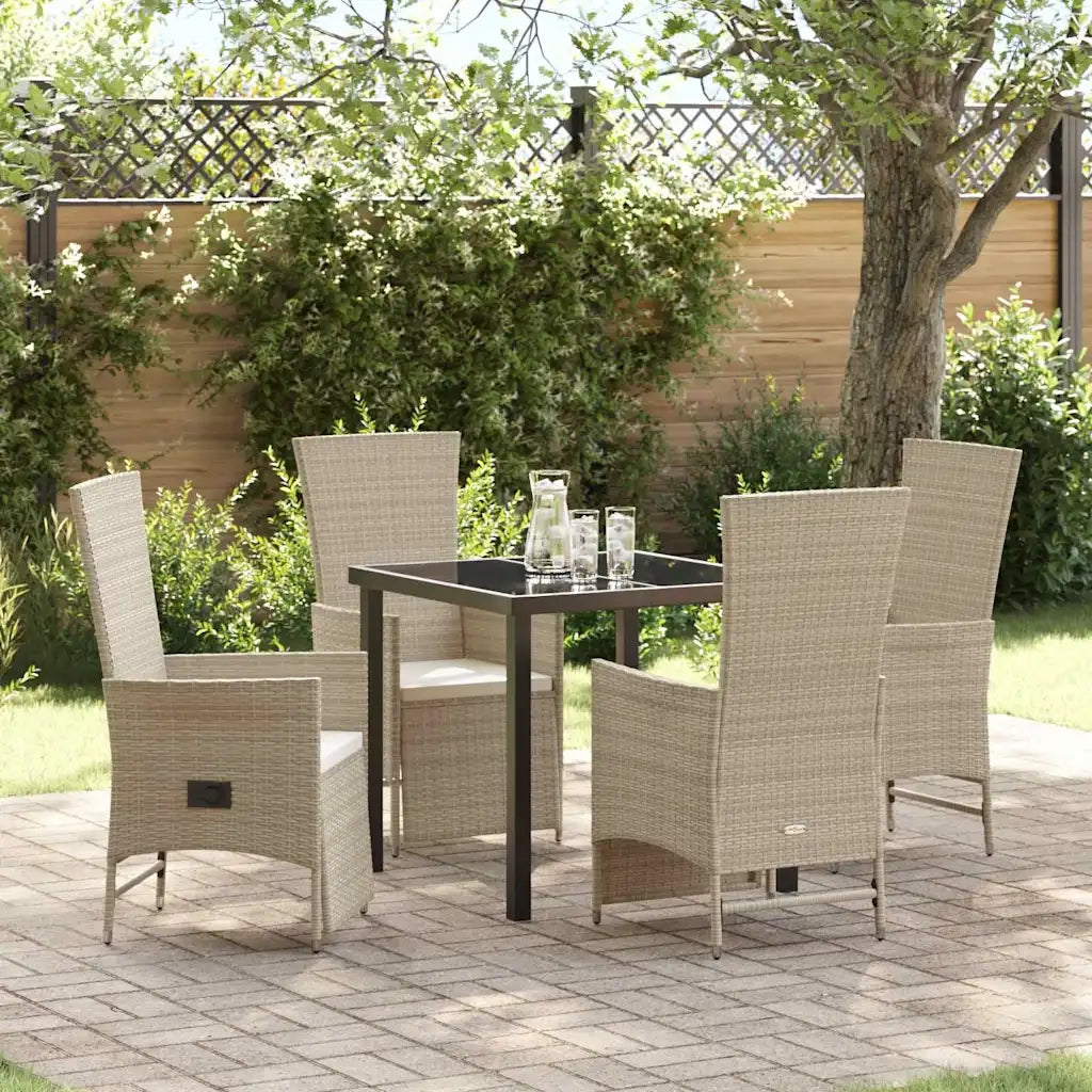 Set da Pranzo per Giardino con cuscino 5 pcs Beige polyrattan